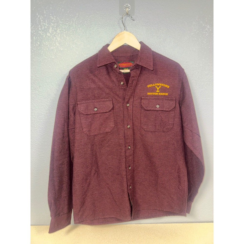 Flyshacker Yellowstone Dutton Ranch Flannel Shirt Mens Medium Burgundy Cotton